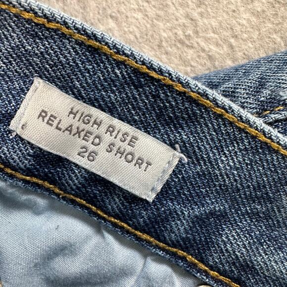 Pac-Sun Jean Shorts High Rise Relaxed WMN 26 Med Wash Distressed Raw Hem Denim - Picture 5 of 16